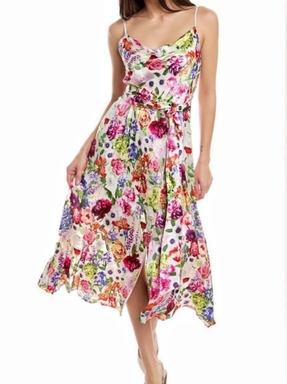 Alice + Olivia Floral Midi Dress in White & Pink Like New